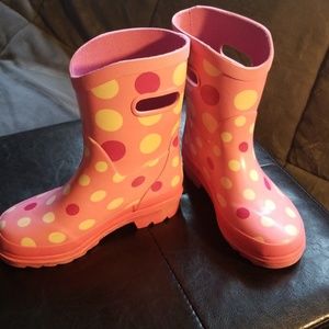 London Fog Girl's Pink Polka Dot Rain Boots Sz 12